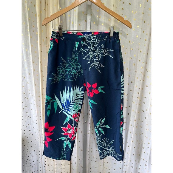 Palmwave Hawaiian Tropical Side Pockets Side Elastic Waist Cropped Pants S - Picture 2 of 6